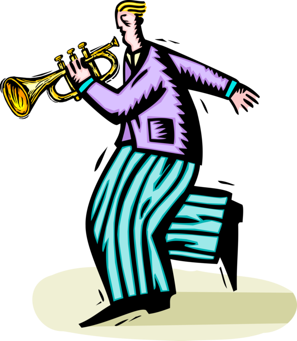 Vector Illustration of Musician Plays Trumpet Horn Brass Musical Instrument