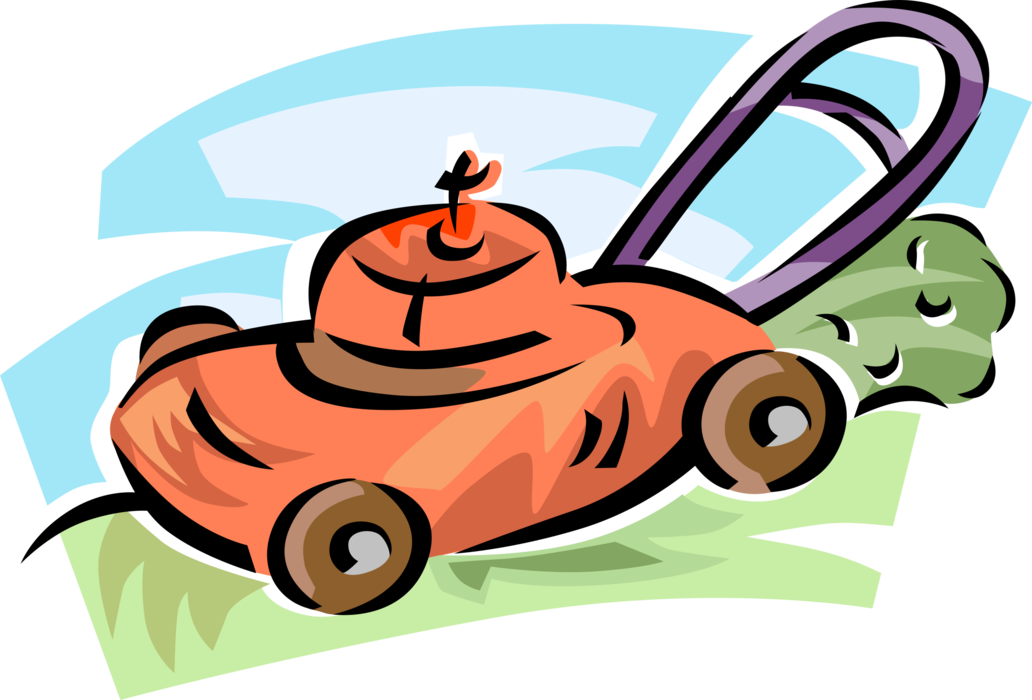 Vector Illustration of Yard Work Lawn Mower Cuts Grass 