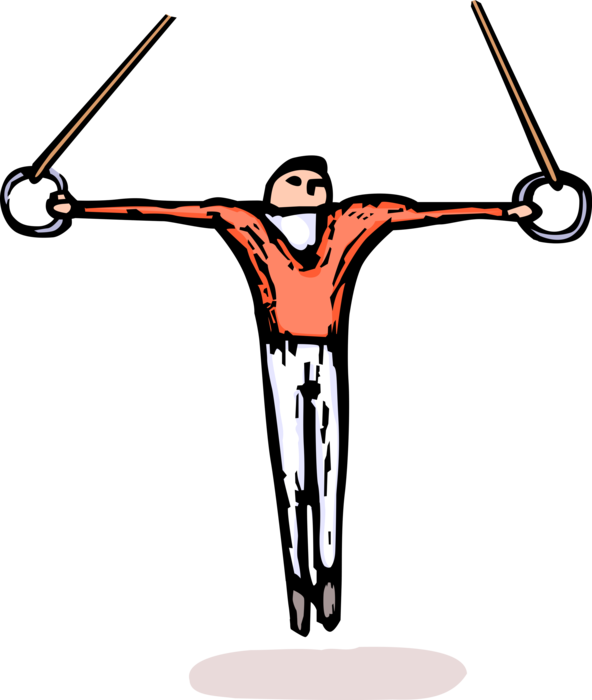Vector Illustration of Gymnast Performing on Gymnastics Rings During Gym Meet
