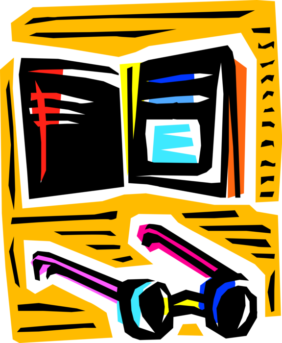 Vector Illustration of Books as Printed Works of Literature Borrowed from Lending Library with Reading Glasses Eyeglasses