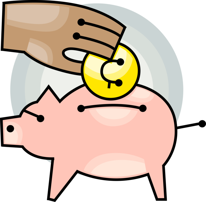 Vector Illustration of Hand Deposits Coin Investment and Savings Money in Thrift Piggy Bank