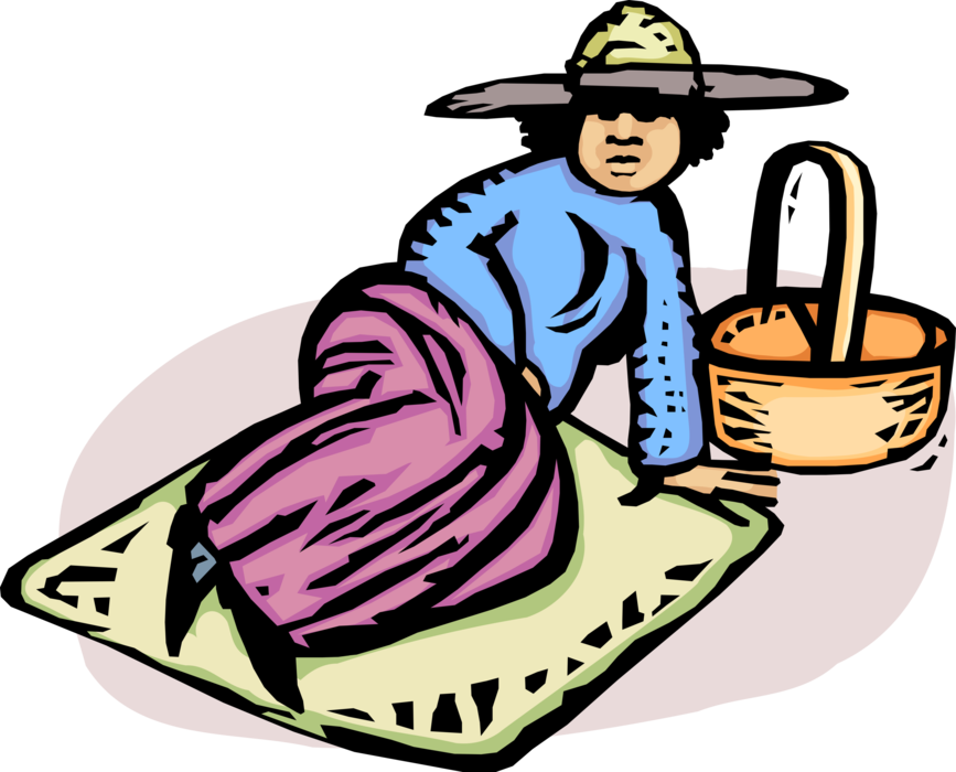Vector Illustration of Enjoying the Day Lying on Blanket After Picnic Lunch
