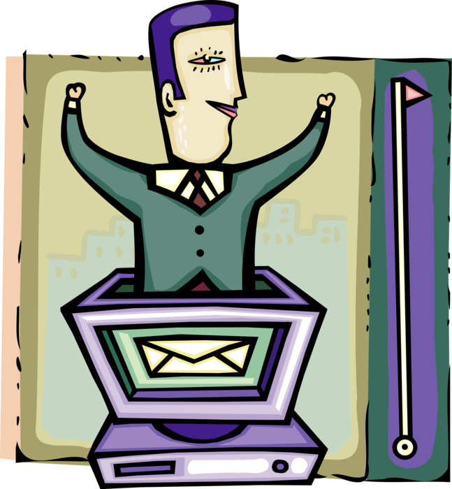 Vector Illustration of Businessman Exchanges Digital Messages Internet Electronic Mail Email Correspondence