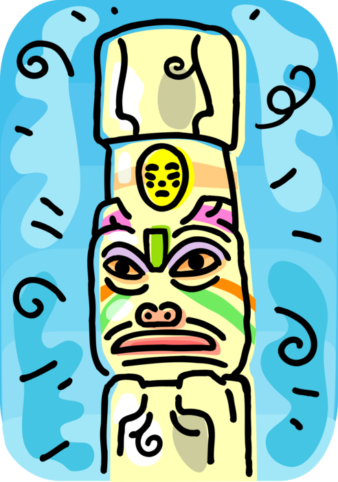 Vector Illustration of Native American Indigenous Northwest Indian Totem Pole Monumental Sculpture