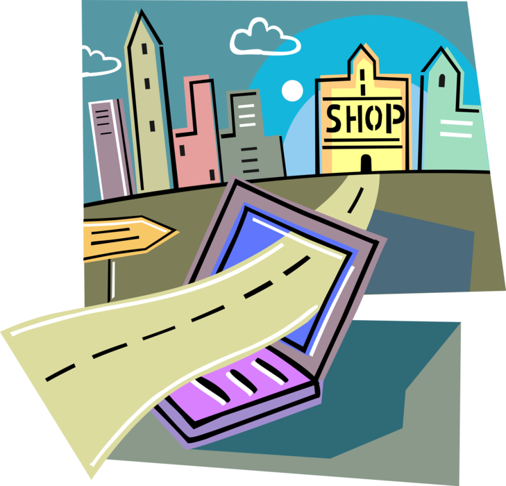 Vector Illustration of Internet Online Ecommerce Shopping for Goods and Services Transactions via Computer Keyboard