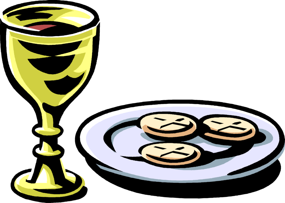 Vector Illustration of Christian Catholic Religion Communion Wine and Bread Hosts During Mass Religious Service