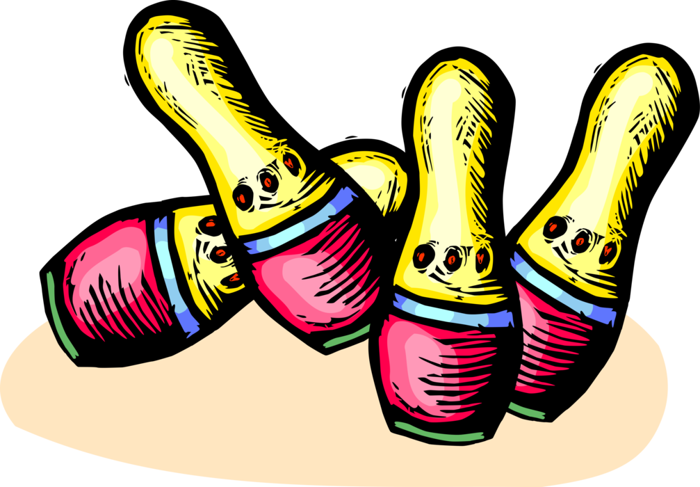 Vector Illustration of Sports Equipment Bowling Pins in Bowling Alley