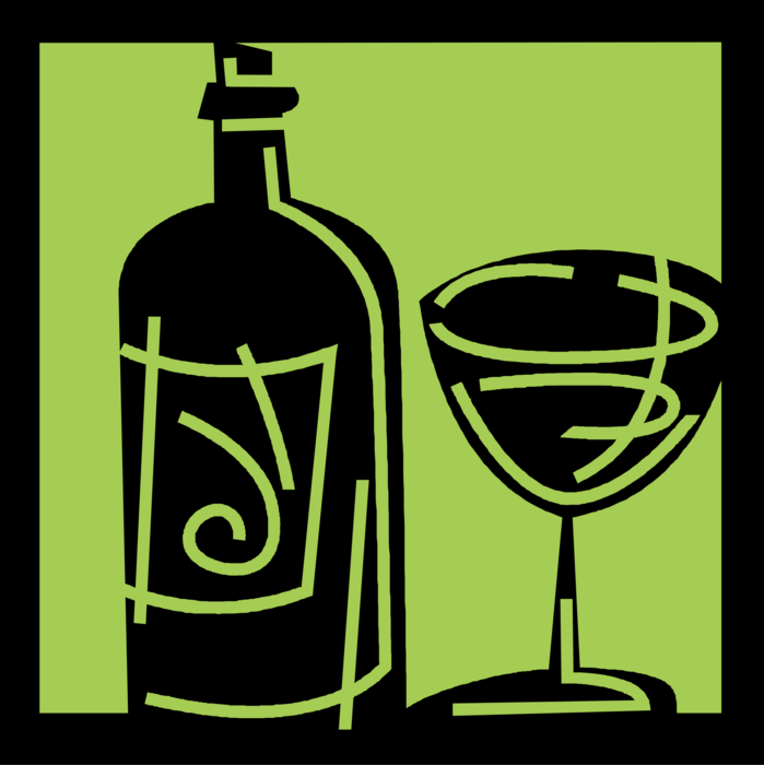 Vector Illustration of Bottle of Wine Alcohol Beverage with Wine Glass