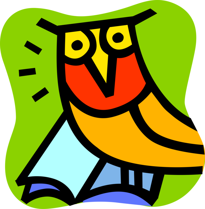 Vector Illustration of Wise Owl with Academic Pedagogy and the Art or Science of Teaching, Education, with Instructional Textbook