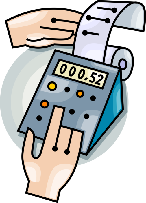 Vector Illustration of Hands Input Data Figures in Adding Machine Calculator used for Bookkeeping Calculations