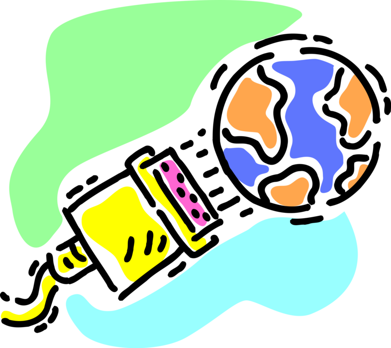 Vector Illustration of Wired World Planet Earth Plugged In with Information Technology Network Communications Cable