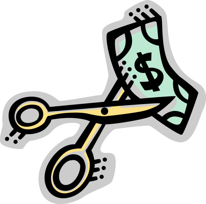 Vector Illustration of Scissors Hand-Operated Shearing Tool Cuts Financial Cash Money Dollar