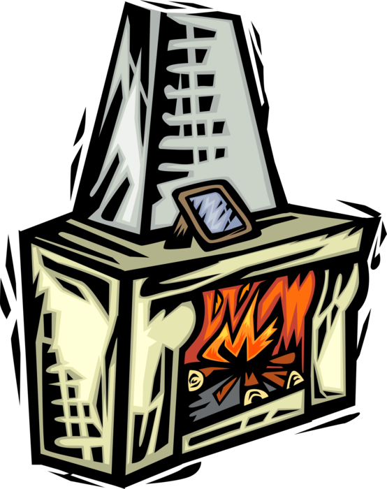 Vector Illustration of Fireplace Hearth with Burning Wood Fire