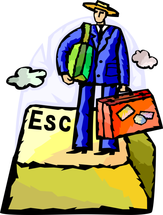 Vector Illustration of Business Traveler Escapes for Rest and Relaxation Vacation Holiday with Esc Keyboard Key