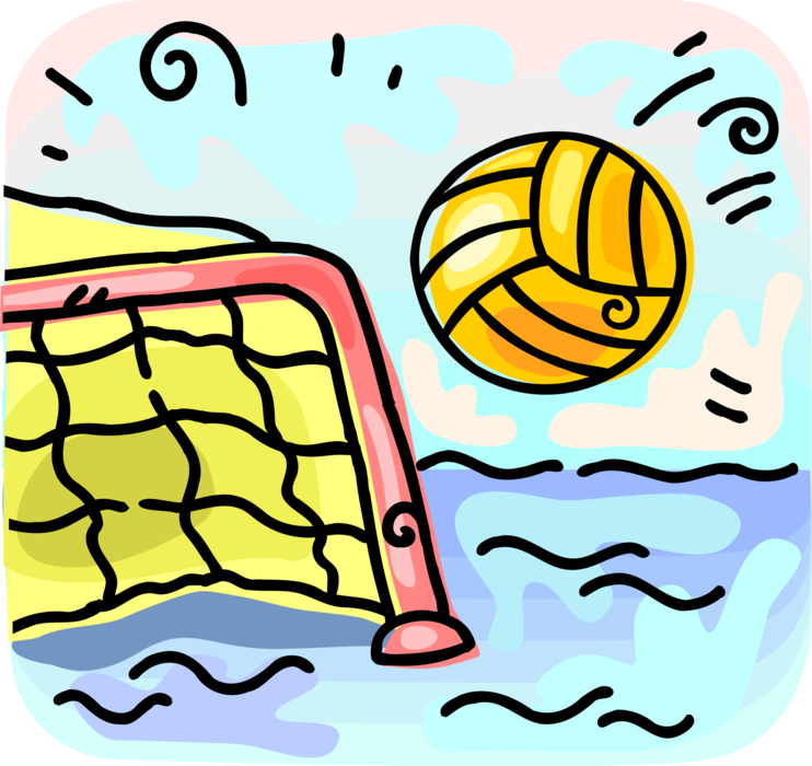 Vector Illustration of Water Polo Team Water Sport Net and Game Ball