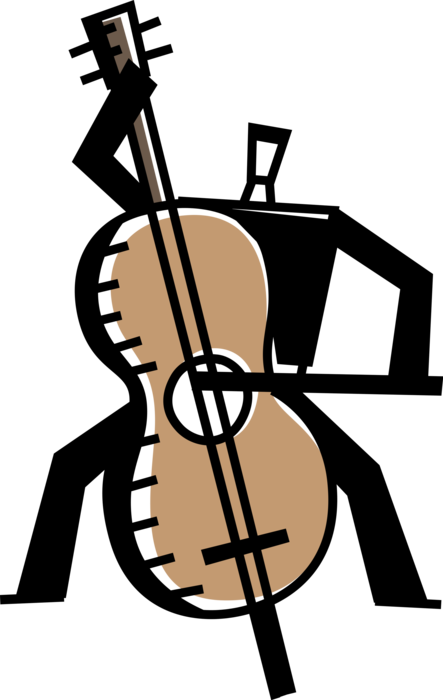 Vector Illustration of Musician Plays Bass Violin or Double Bass Bowed String Instrument