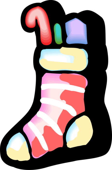 Vector Illustration of Festive Season Christmas Stocking with Gifts and Candy Cane