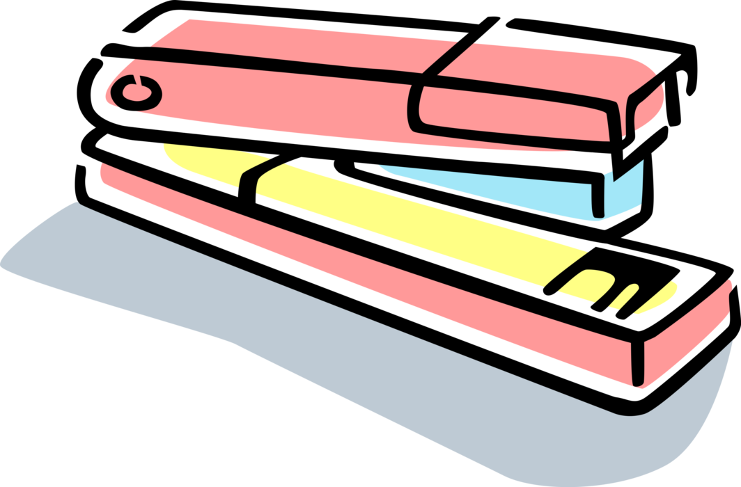 Vector Illustration of Stapler Mechanical Device Joins Pages of Paper with Thin Metal Staple