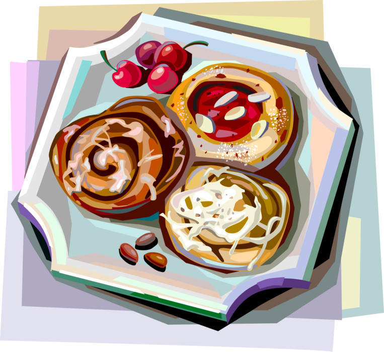 Vector Illustration of Danish Sweet Dessert Baking Pastries