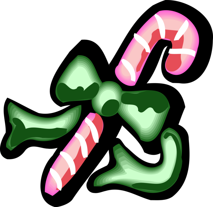 Vector Illustration of Holiday Festive Season Christmas Candy Cane Peppermint Stick with Ribbon Bow