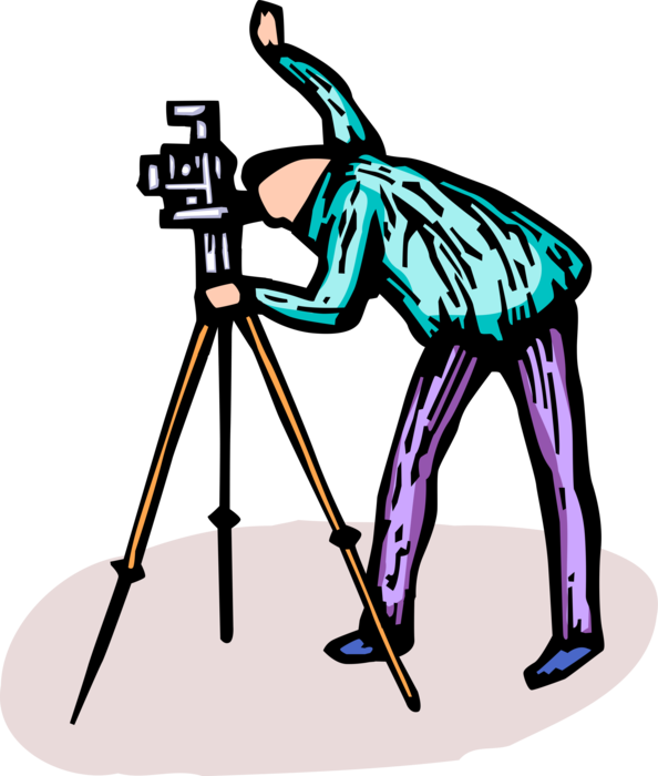 Vector Illustration of Photographer Takes Photo Picture on Tripod with Photography 35mm Digital Camera