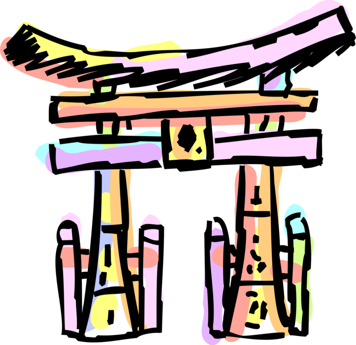 Vector Illustration of Japanese Traditional Shinto Shrine Torii Gate, Japan