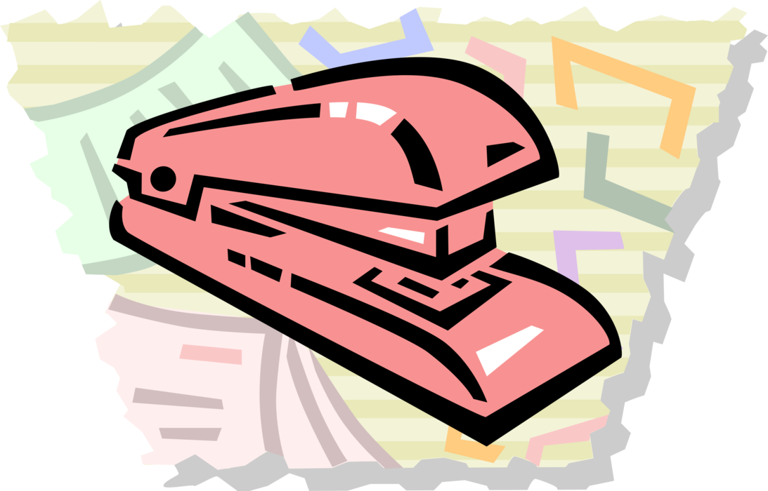 Vector Illustration of Stapler Mechanical Device Joins Pages of Paper with Thin Metal Staple