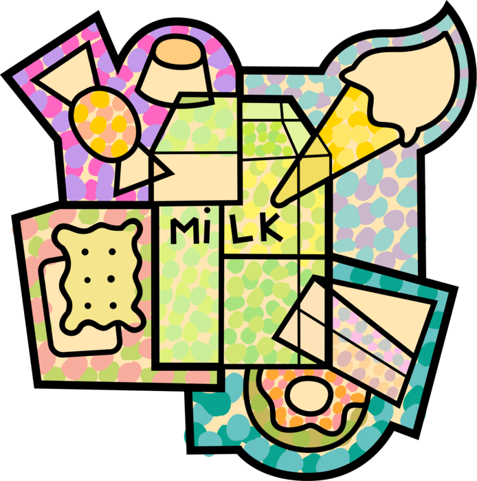 Vector Illustration of Dairy Milk with Cake, Ice Cream, Candies and Cookies