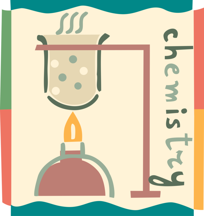 Vector Illustration of Chemistry Experiment in School Classroom with Bunsen Burner