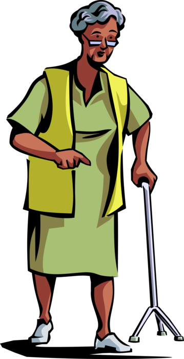 Vector Illustration of Retired Elderly Senior Citizen Walking with Cane for People Needing Balance or Stability