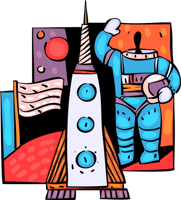 Vector Illustration of Astronaut Space Explorer Waves with Rocket Ship Spaceship in Outer Space