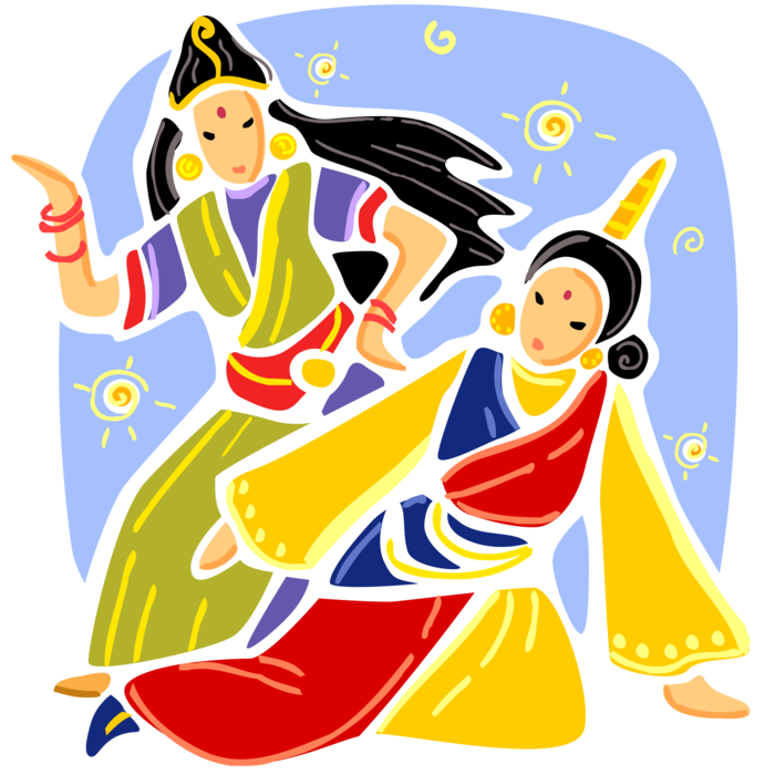 Vector Illustration of Hindu Traditional Dancers in India Dancing Indian Classical Dance Shastriya Nritya