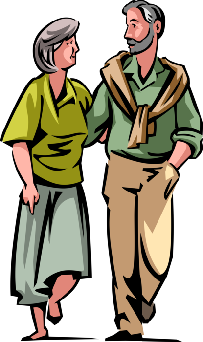 Vector Illustration of Retired Elderly Senior Citizen Couple Enjoy Each Others Company with Outdoor Stroll