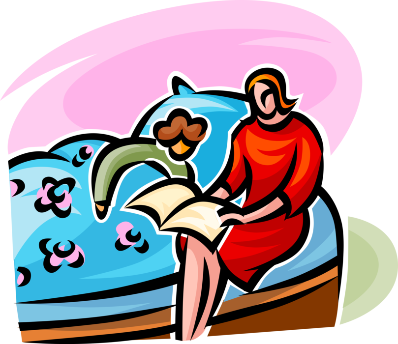 Vector Illustration of Mother Reads Story to Child in Bed Before Sleep
