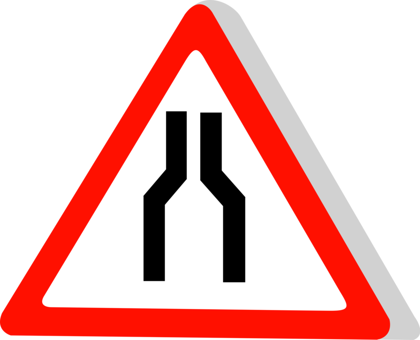 Vector Illustration of European Union EU Traffic Highway Road Sign, Road Narrows
