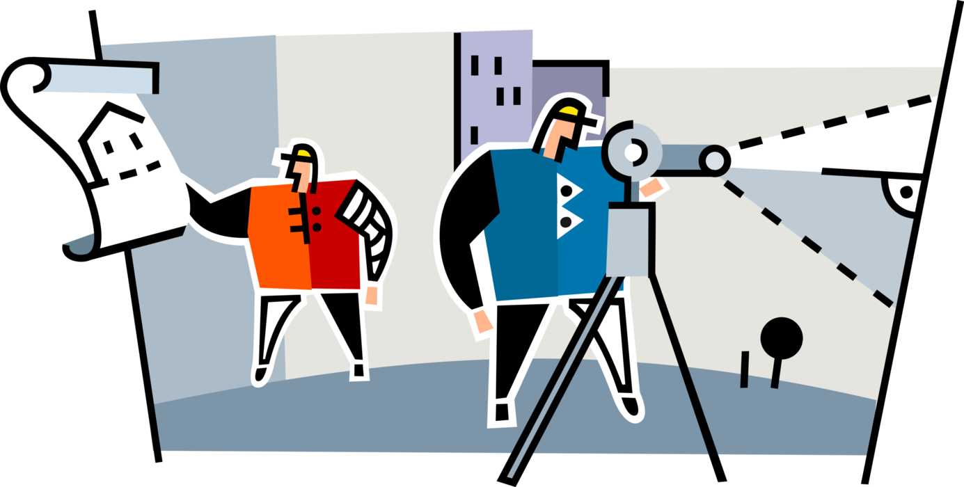 Vector Illustration of Surveyor Theodolite Determines Terrestrial Position of Points, Distances and Angles Between Them