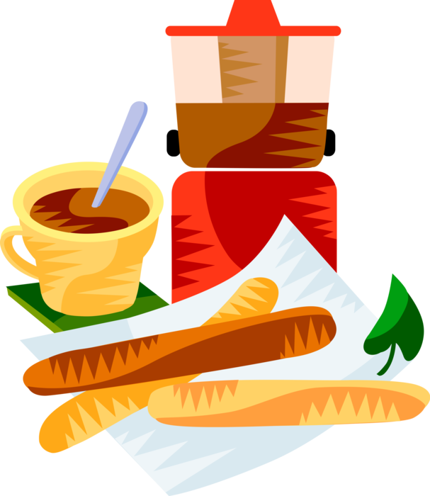 Vector Illustration of European Spanish Cuisine Churros Fried-Dough Pastry