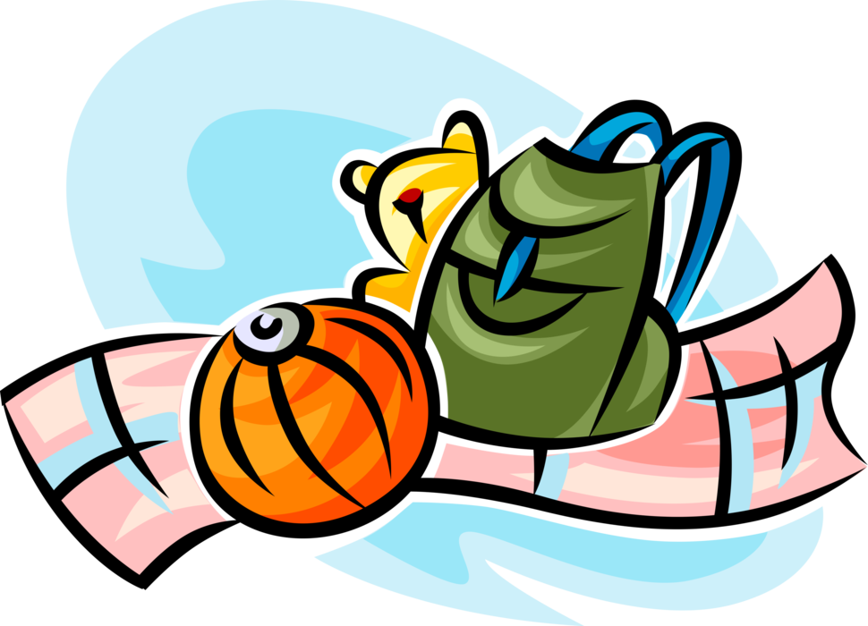 Vector Illustration of Hiker's Knapsack Backpack, Stuffed Animal and Chinese Paper Lantern