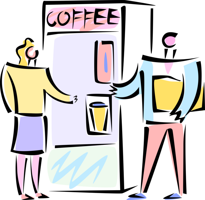 Vector Illustration of Office Workers with Coffee at Office Vending Machine