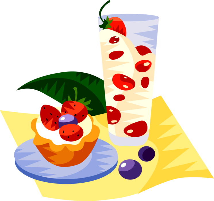 Vector Illustration of European Cuisine Berry Sabayon Cream Tart Dessert