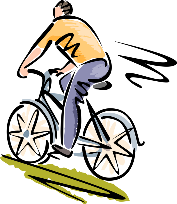 Vector Illustration of Cyclist Commuter Riding Bicycle to Work Outdoors