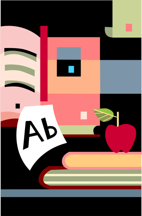 Vector Illustration of Symbol of Knowledge Apple with Education Schoolbook Textbook Books of Learning