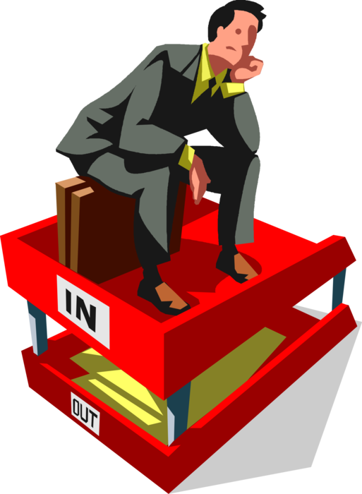 Vector Illustration of Despondent Businessman with Nothing to Do Sits in Box