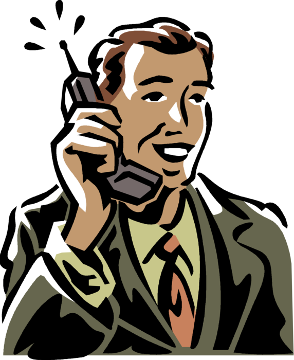 Vector Illustration of Businessman Talks on Telephone Phone