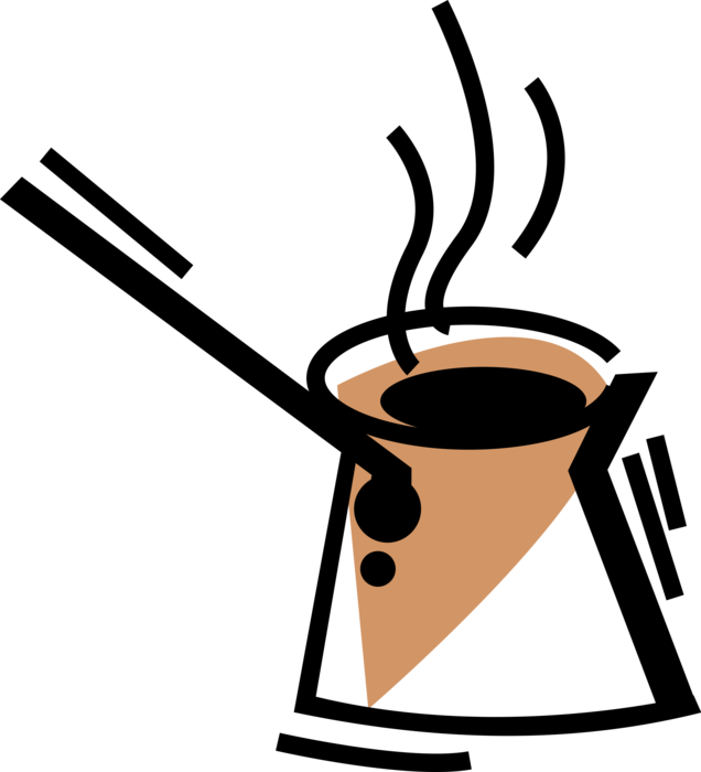 Vector Illustration of Turkish Coffee Türk Kahvesi Unfiltered Coffee Served from Copper Cezve