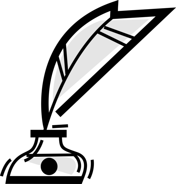 Vector Illustration of Ink Well with Feather Quill Writing Instrument