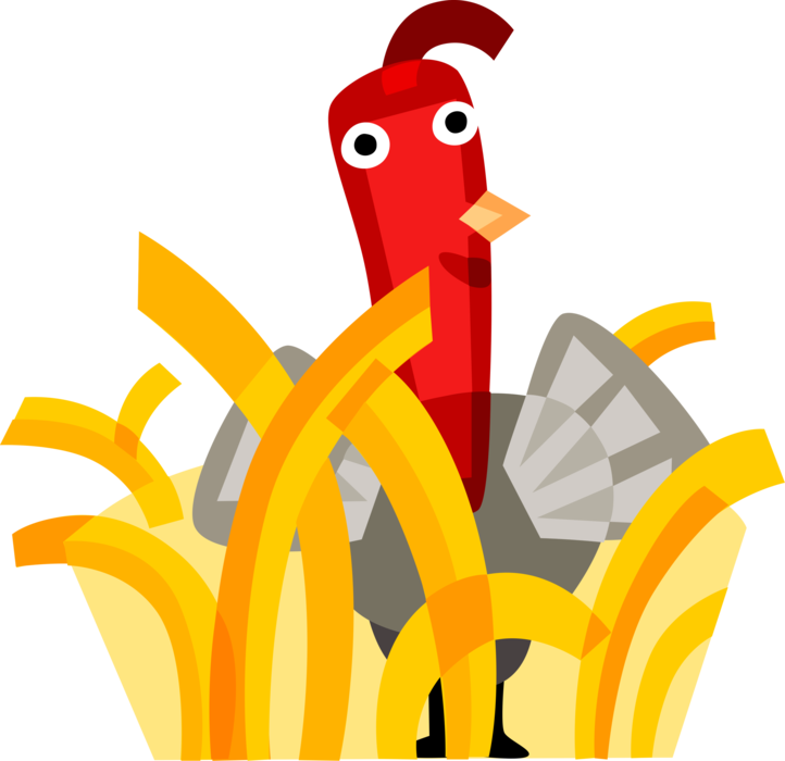 Vector Illustration of Wild Turkey Hides in Tall Grass to Save Its Neck and Stay Off Thanksgiving Dinner Table