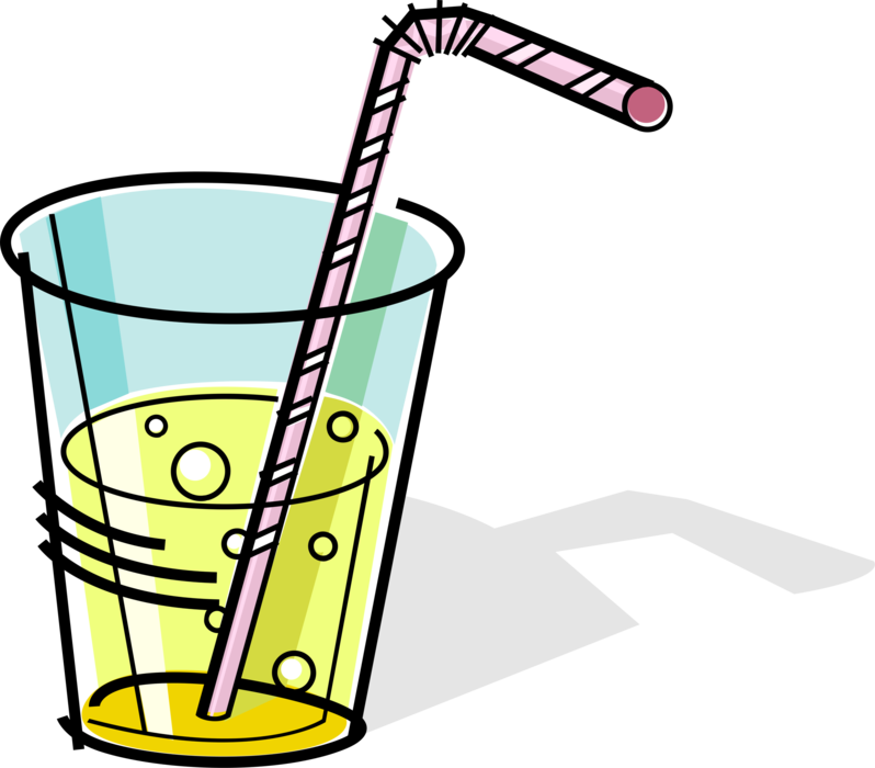 Vector Illustration of Drinking Glass of Carbonated Soda Pop Soft Drink with Straw