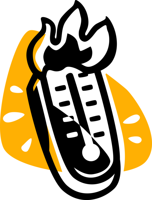 Vector Illustration of Thermometer Measures Scorching Heat Air Temperature or Temperature Gradient