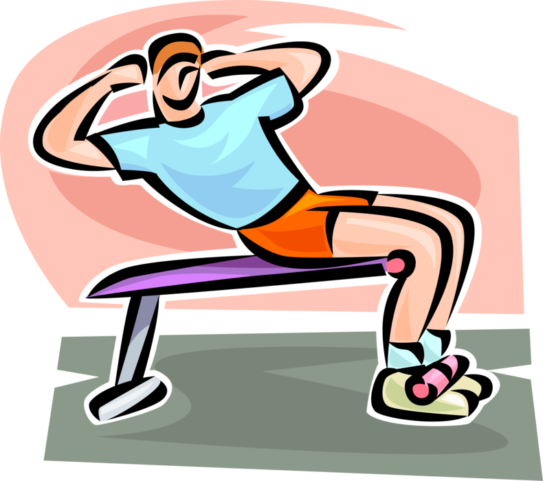 Vector Illustration of Physical Fitness Exercise Workout Sit-Ups on Bench